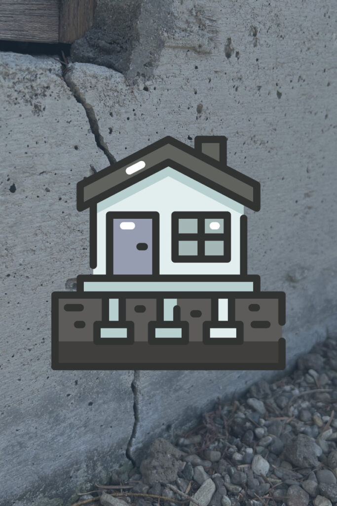 Fundering van een huis op scheurend beton, symbool voor structurele problemen